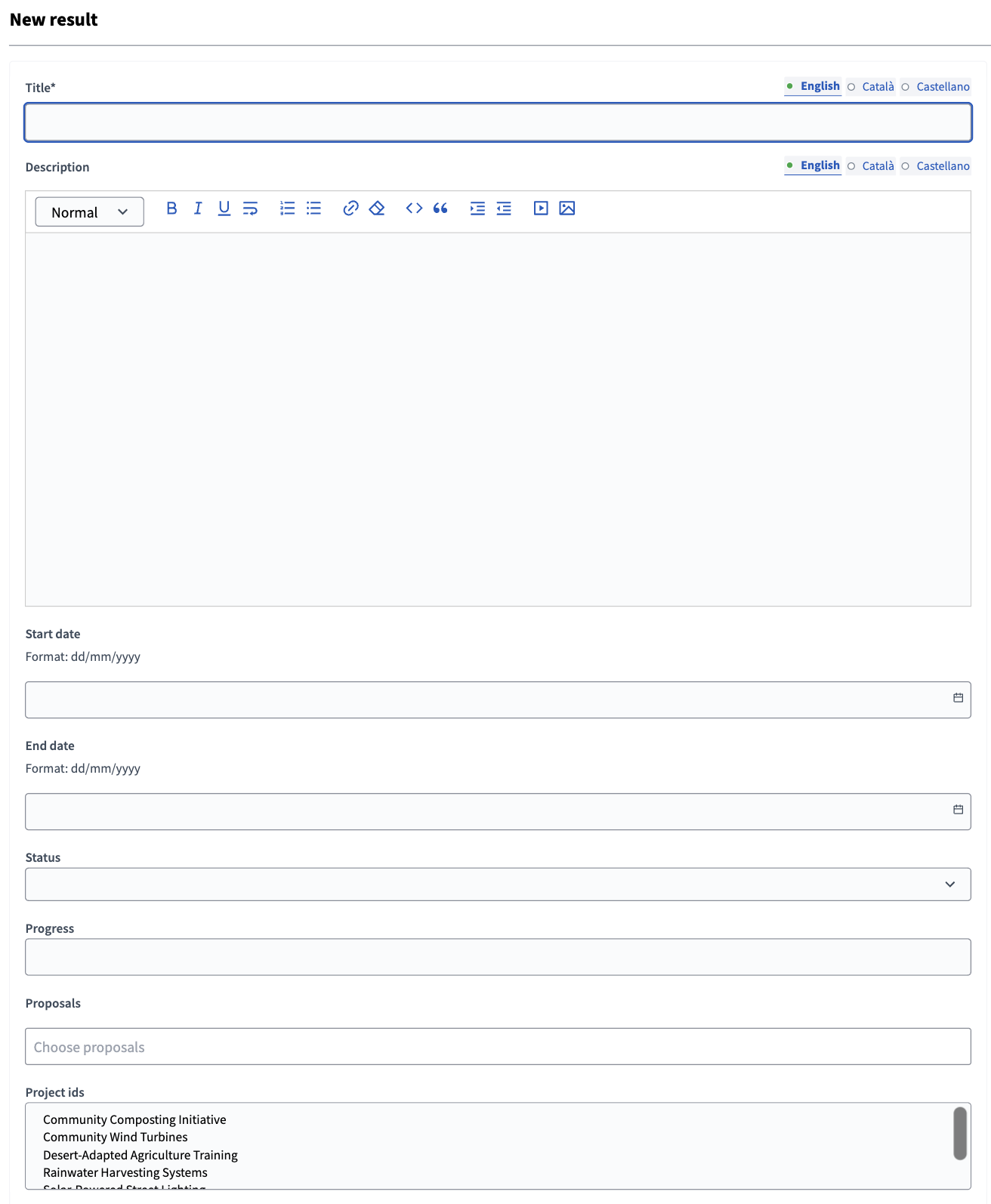 New result form
