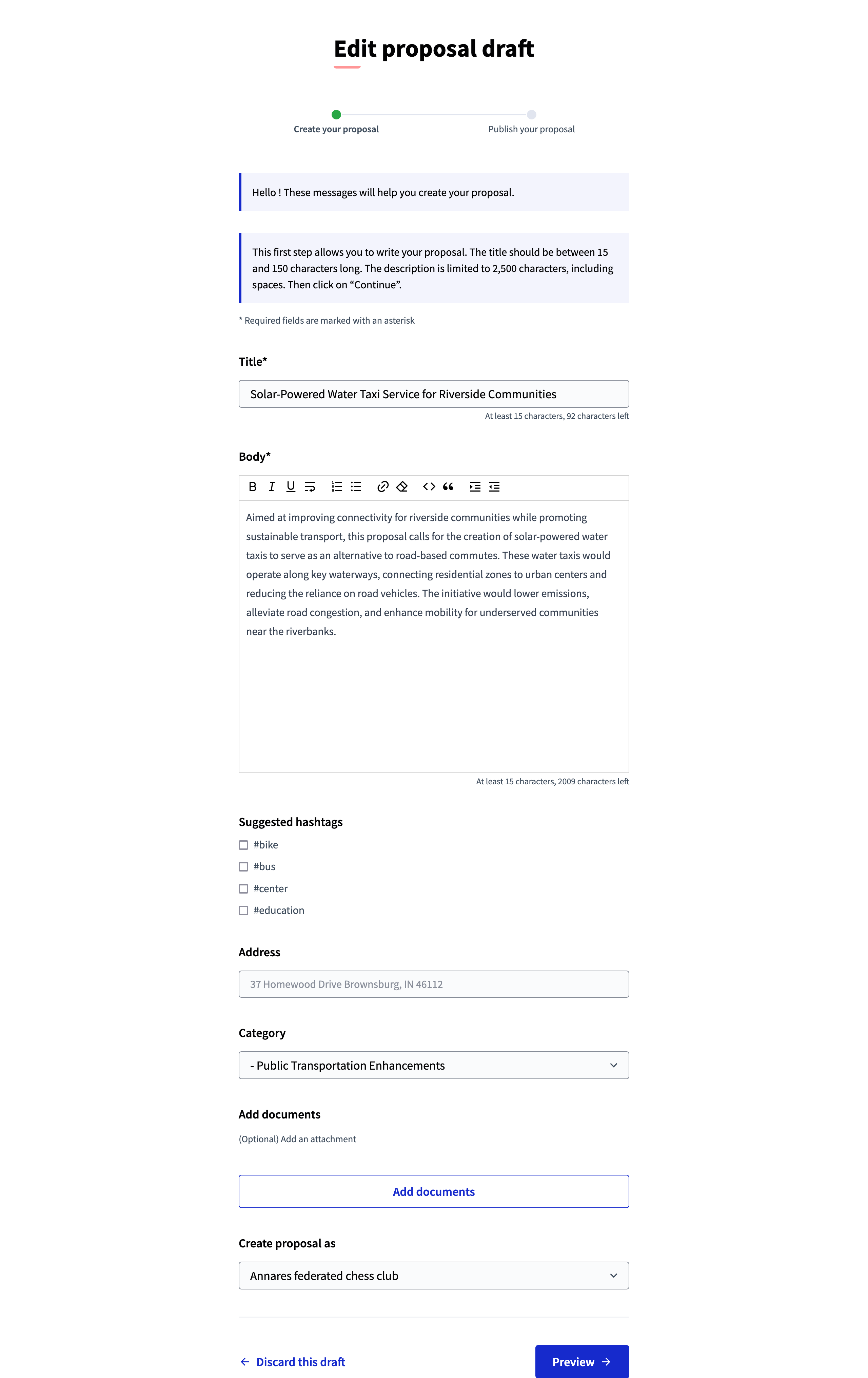 New proposal form - Create