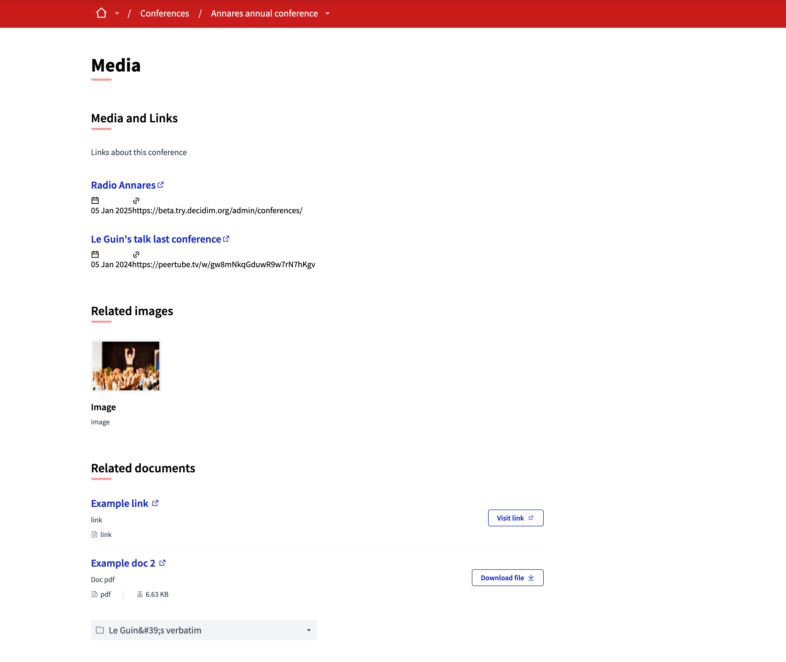 Conferences media links frontend