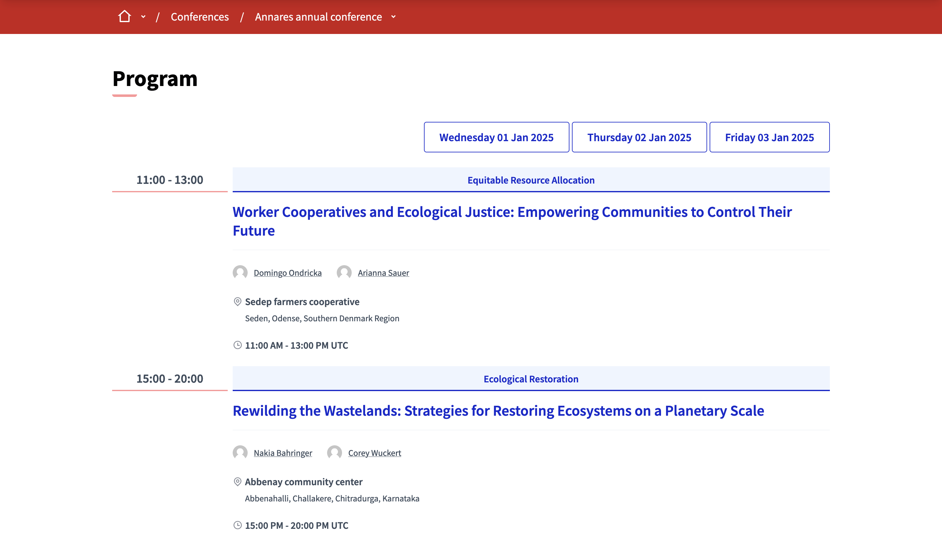 Conferences program frontend
