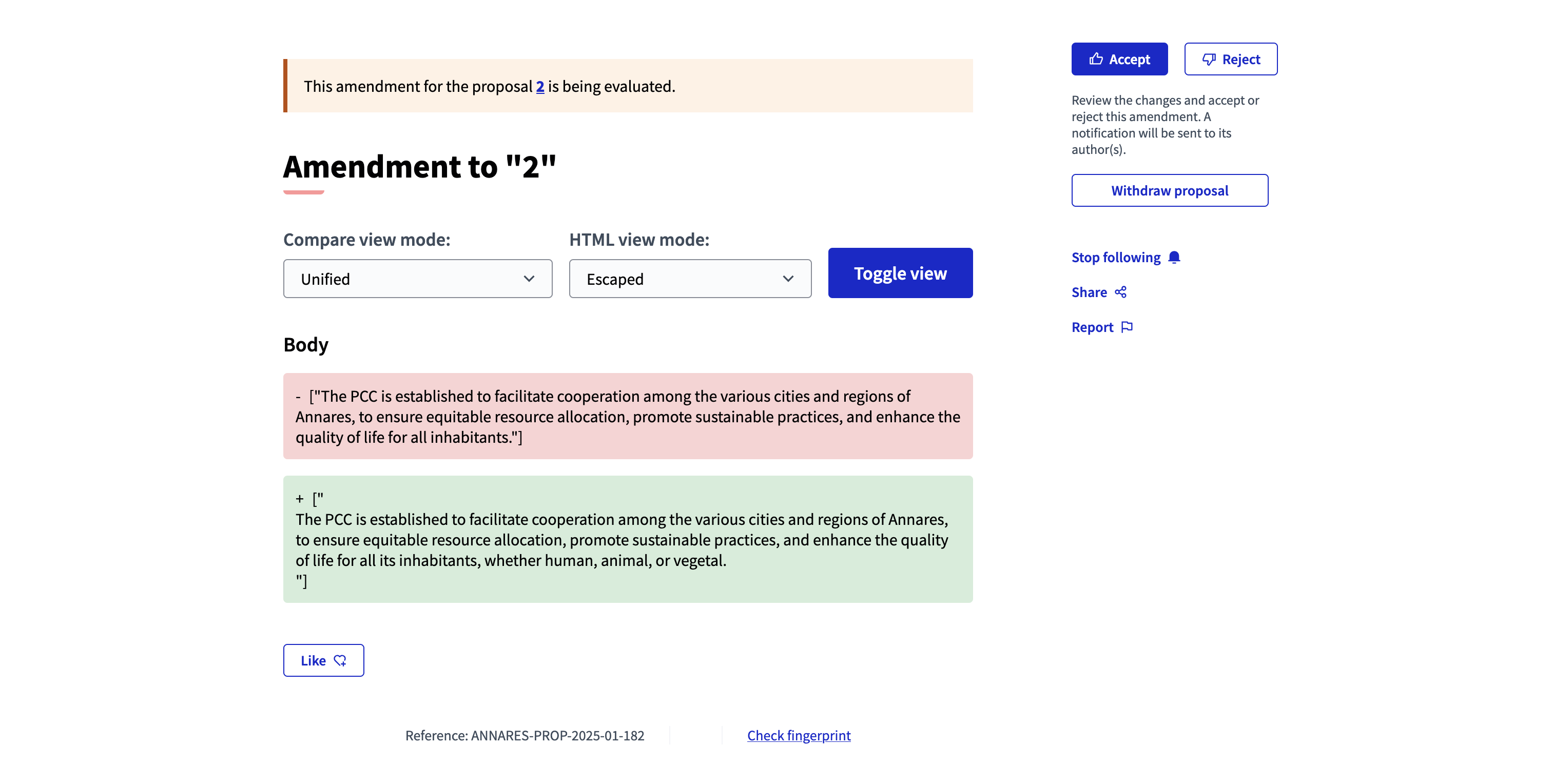 Amendment of a proposal