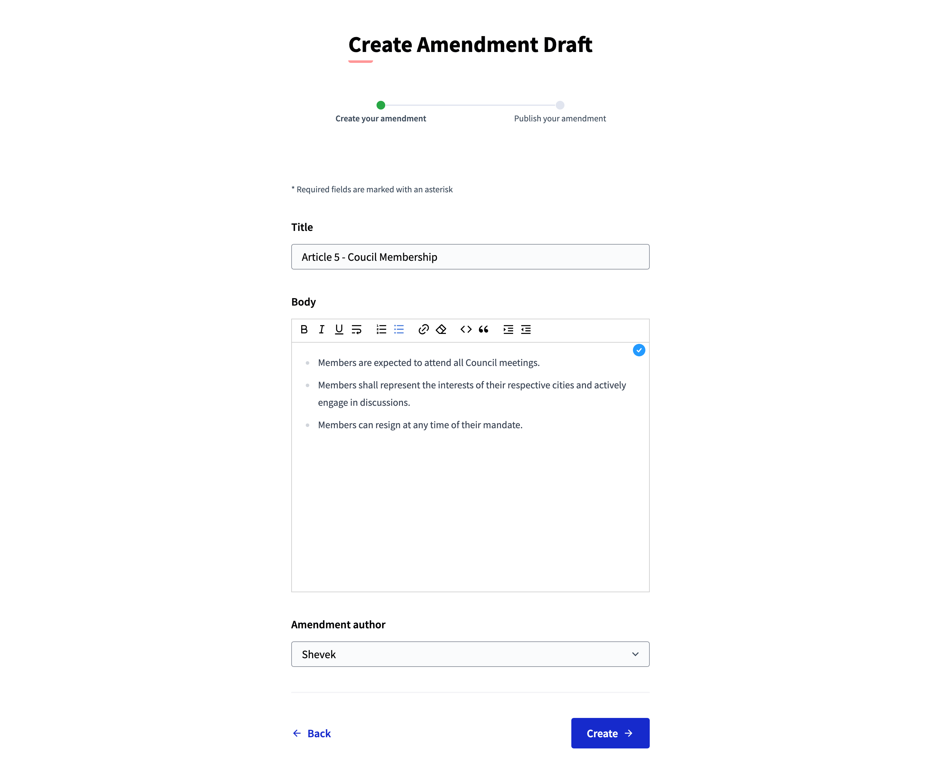 Create amendment draft