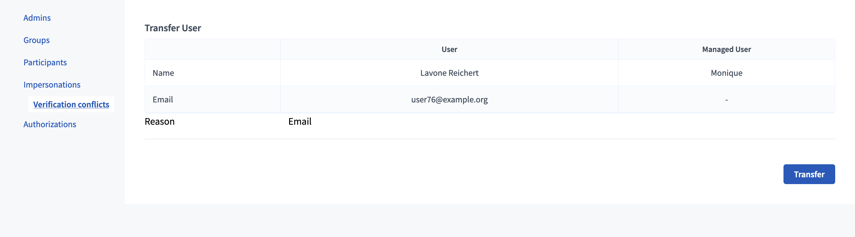 Transfer user form