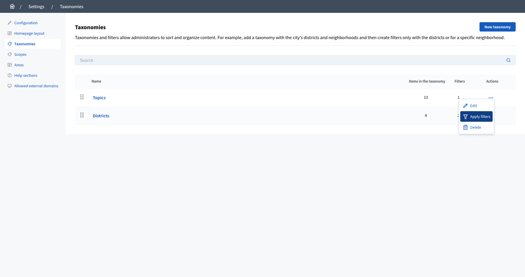 Create taxonomy filters