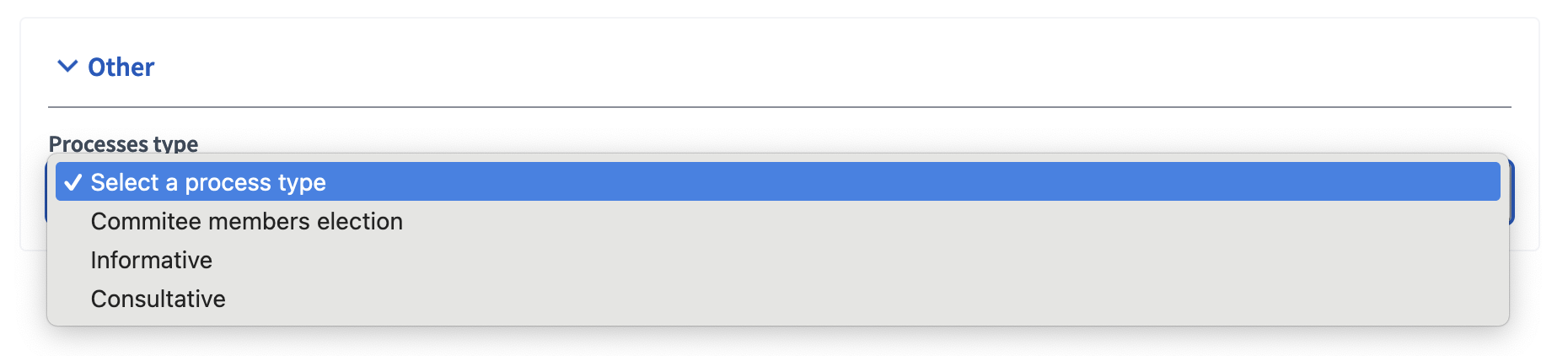 Choose a process type when editing a process