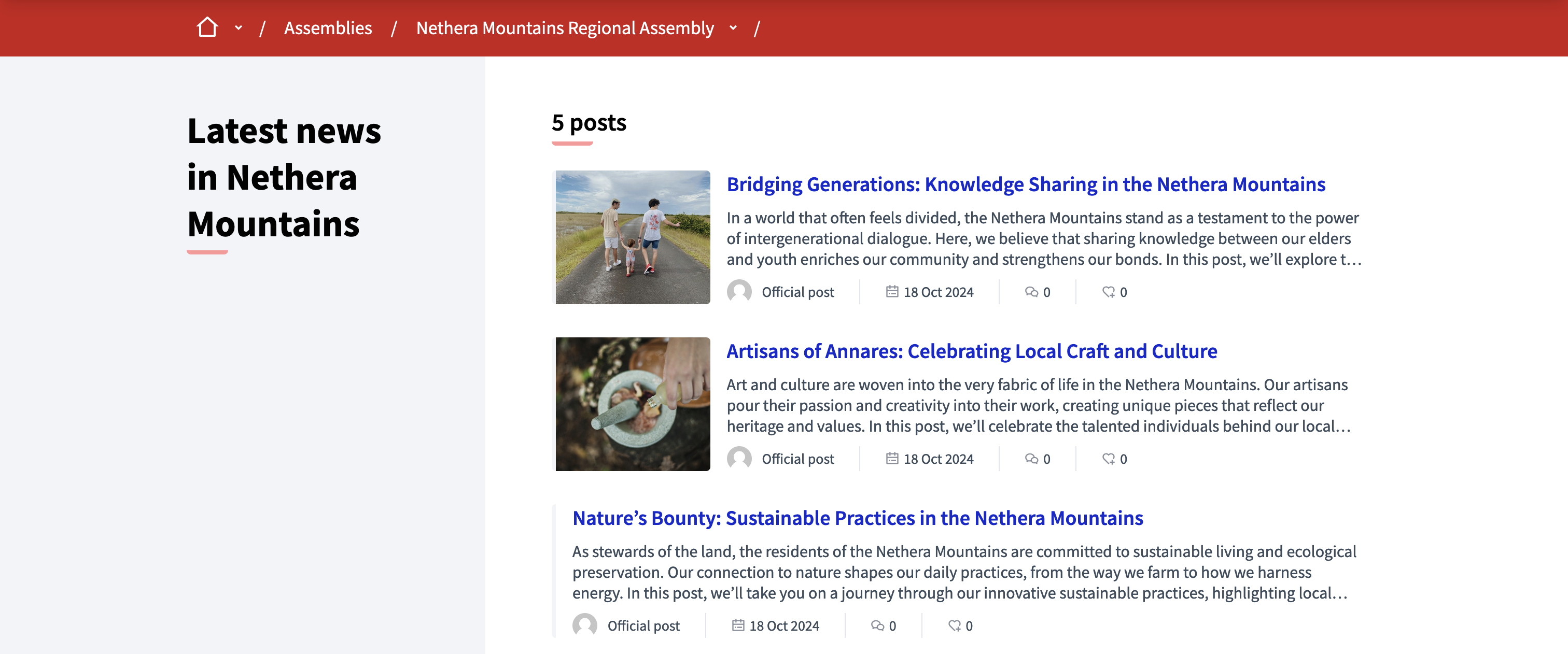 Example of blog posts list