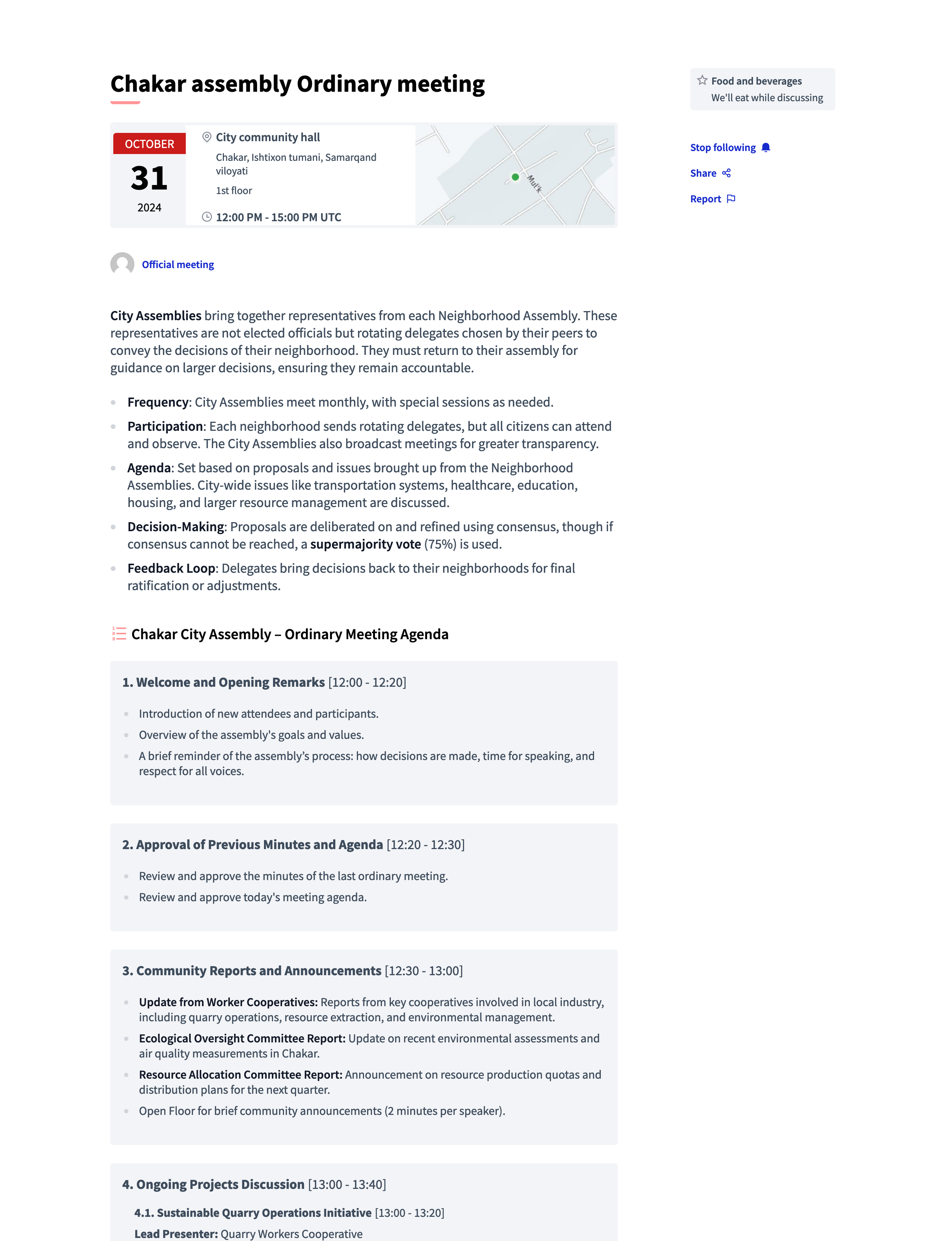 Agenda in the frontend