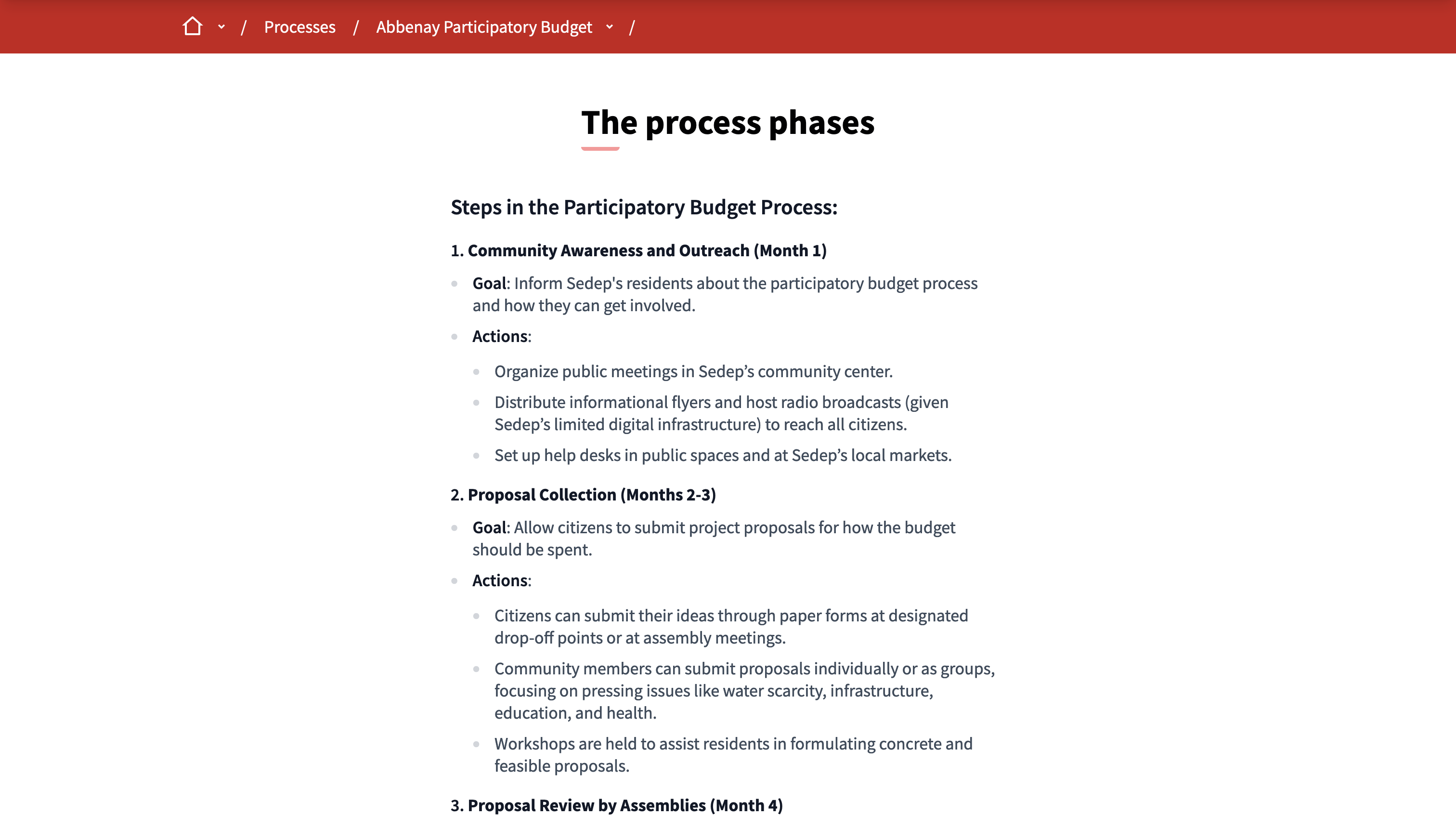 Example of a page component in a participatory process