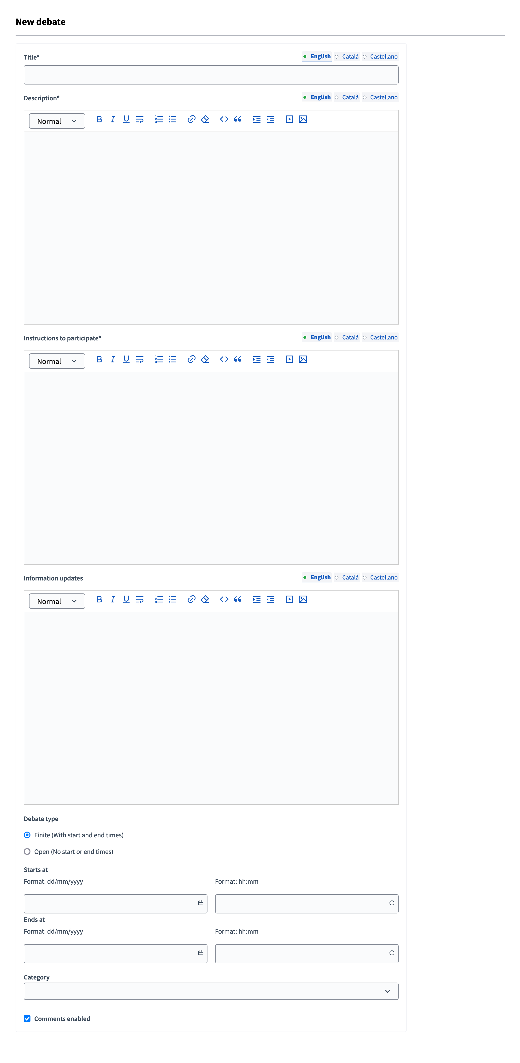 New debate backend form