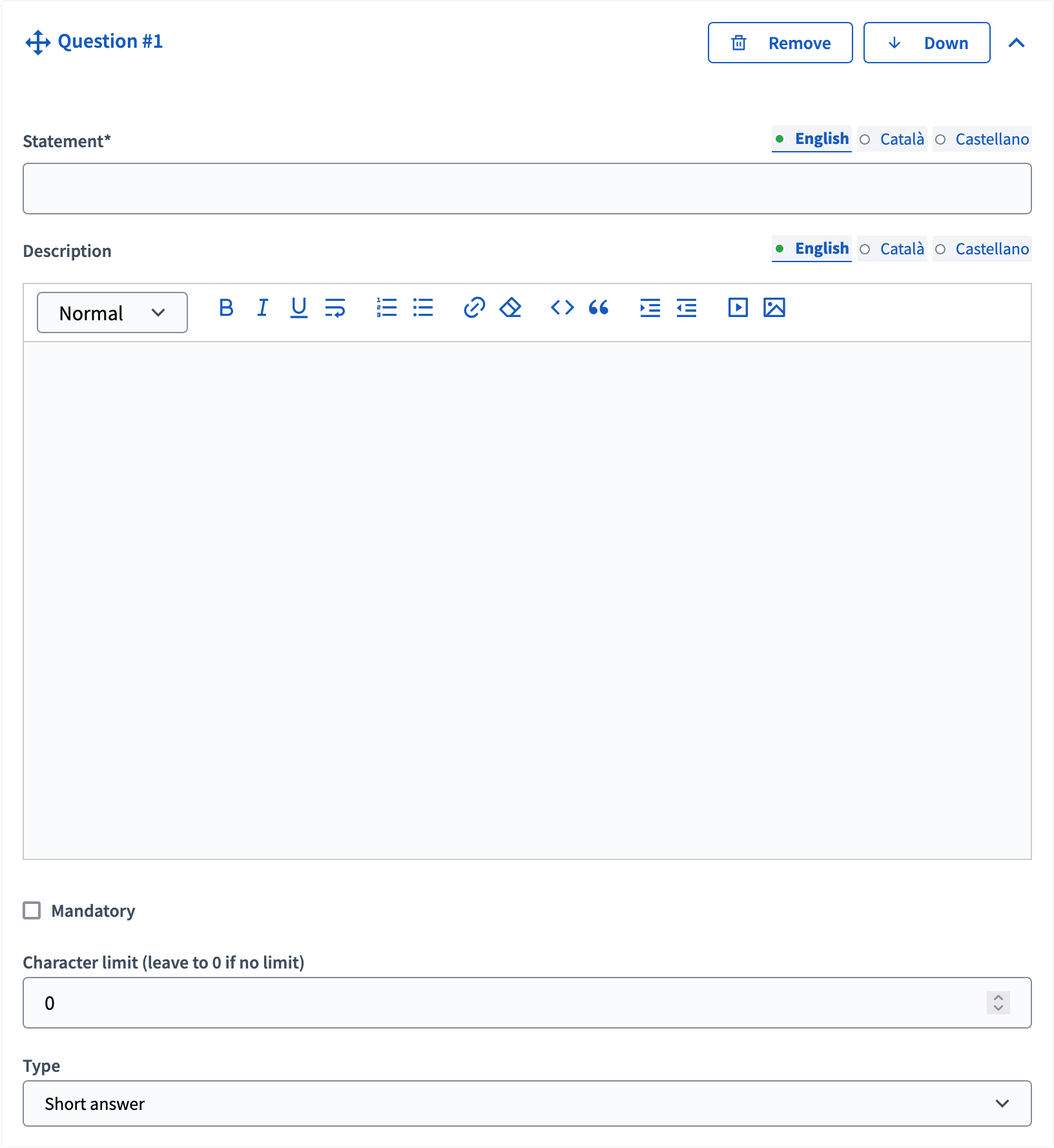 Question form on survey creation